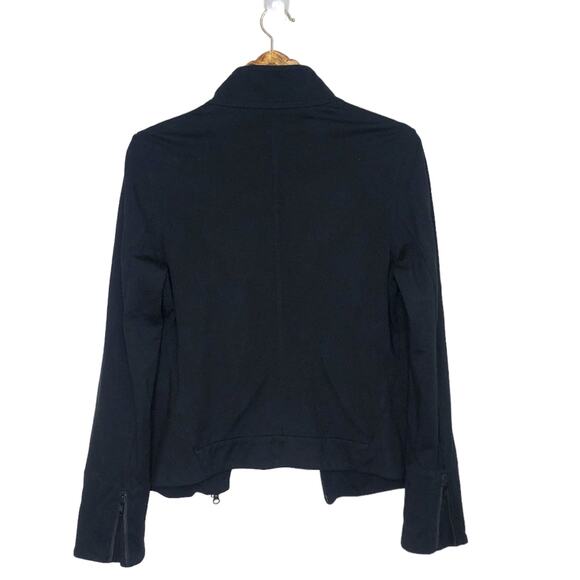 Eileen Fisher Jacket Sweatshirt Black Ponte Stretch Moto Diagonal Zip Coat Large - Picture 2 of 8